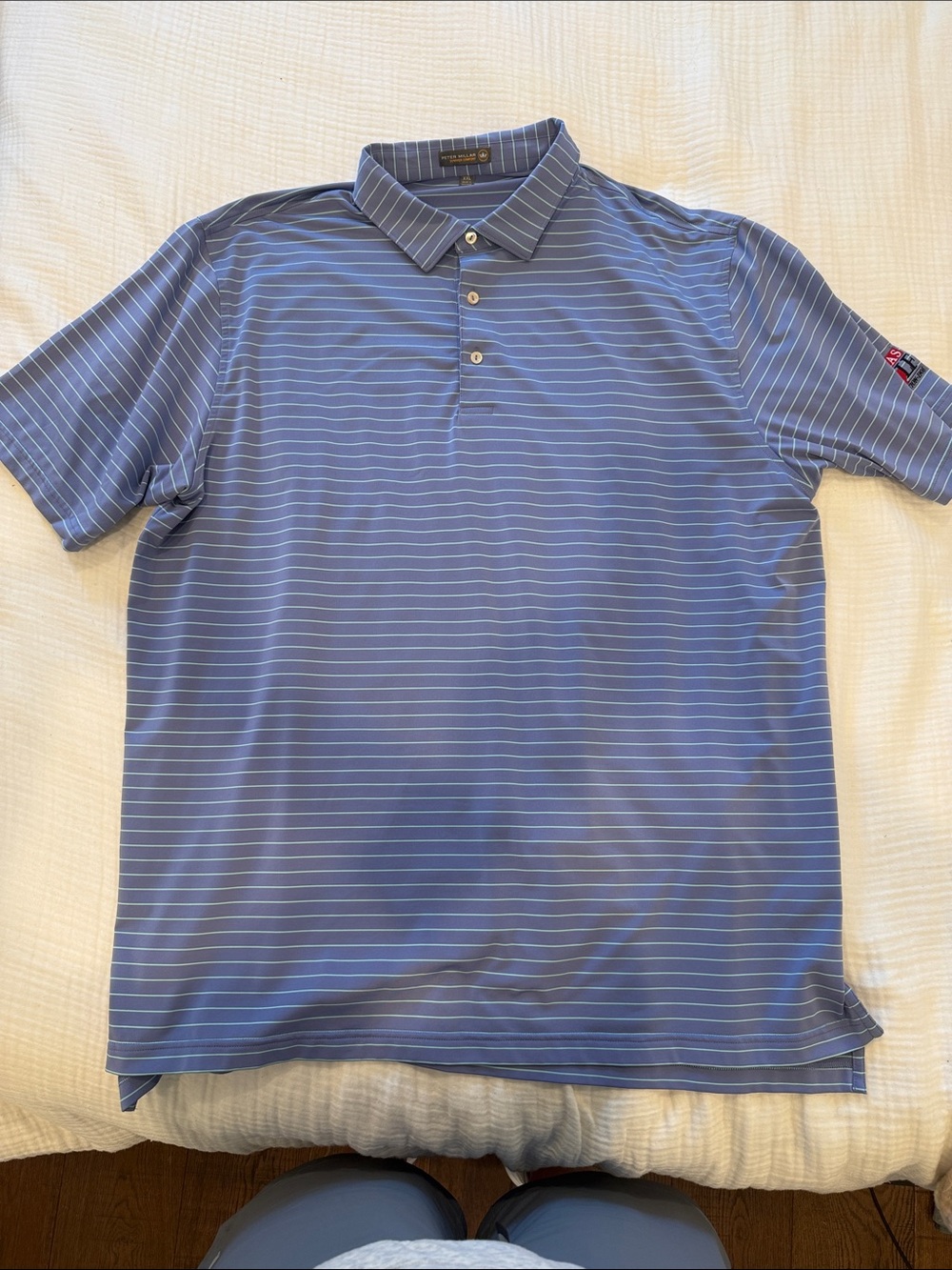Peter Millar Light Blue Horizontal Striped Polo